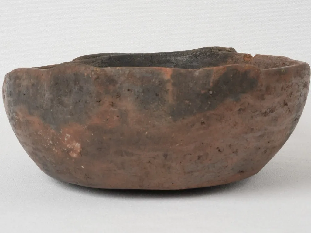 19th-century terracotta folk art oval bowl 13"