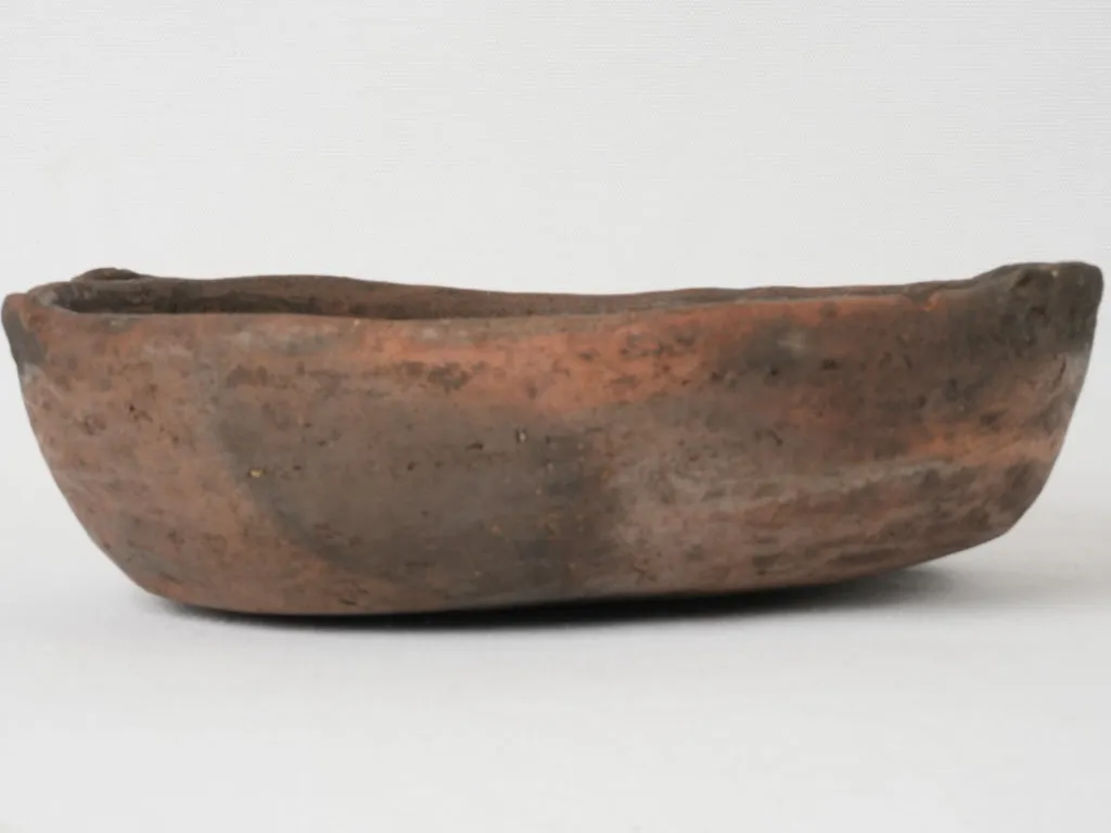 19th-century terracotta folk art oval bowl 13"