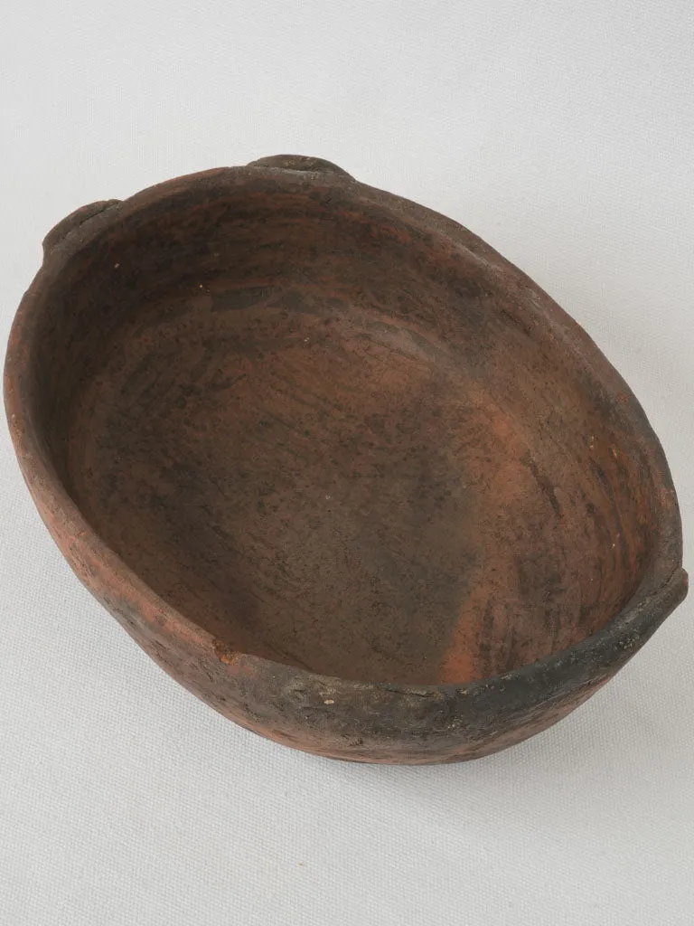 19th-century terracotta folk art oval bowl 13"