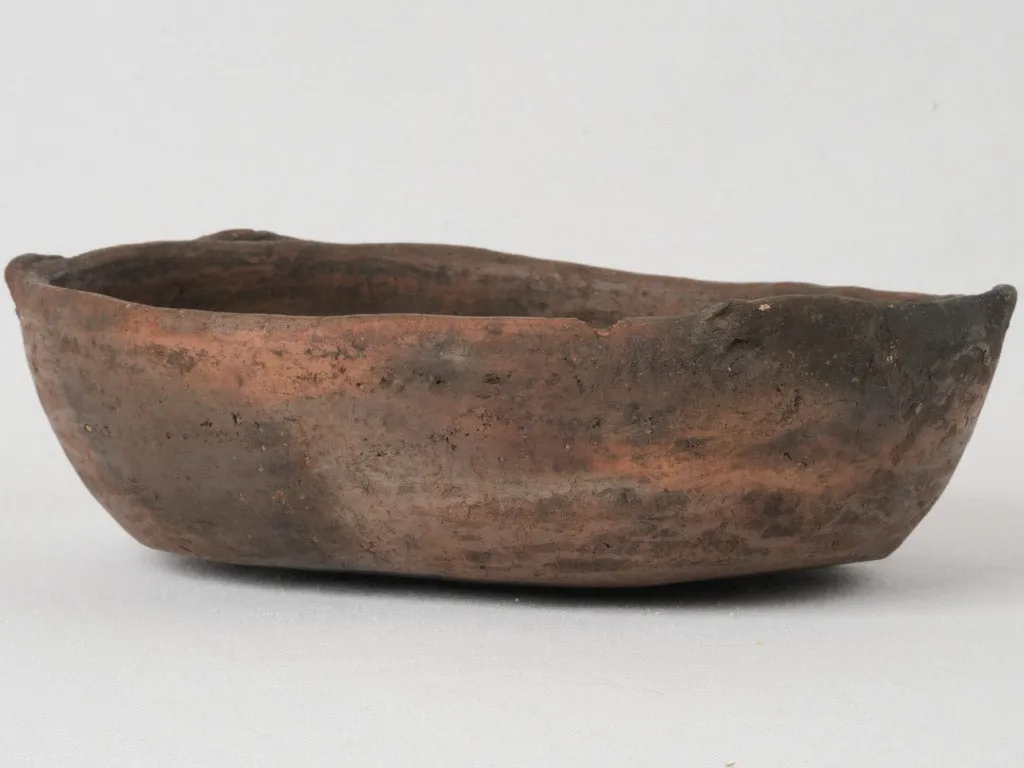 19th-century terracotta folk art oval bowl 13"