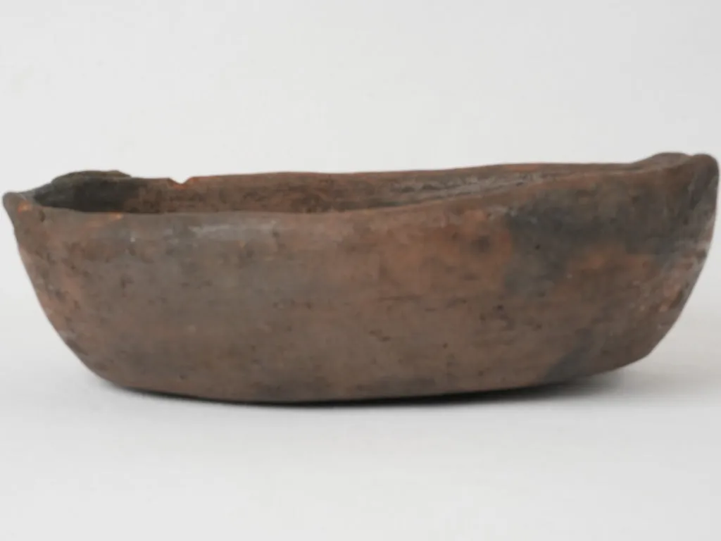 19th-century terracotta folk art oval bowl 13"