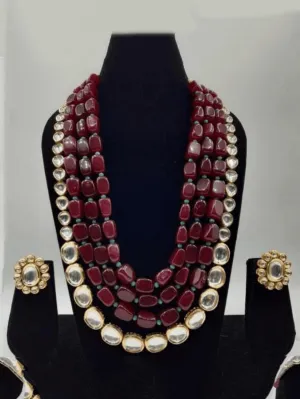 Big Maroon Beaded Long Set