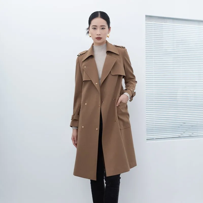 Camel Long Trench Coats With Metal Buttons