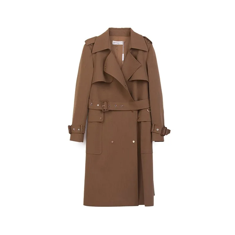 Camel Long Trench Coats With Metal Buttons