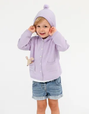 Cashmere Hooded Baby Cardigan in Lila