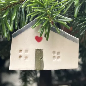 Christmas Hanging Decoration - Cottage with Green Door and Heart