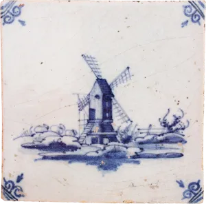 DELFT BLUE ON WHITE TILE, MID 17TH CENTURY.