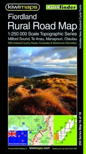 Fiordland New Zealand Rural Road Map by Kiwimaps