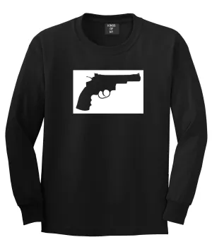 Gun Silhouette Revolver 45 Chrome Long Sleeve T-Shirt