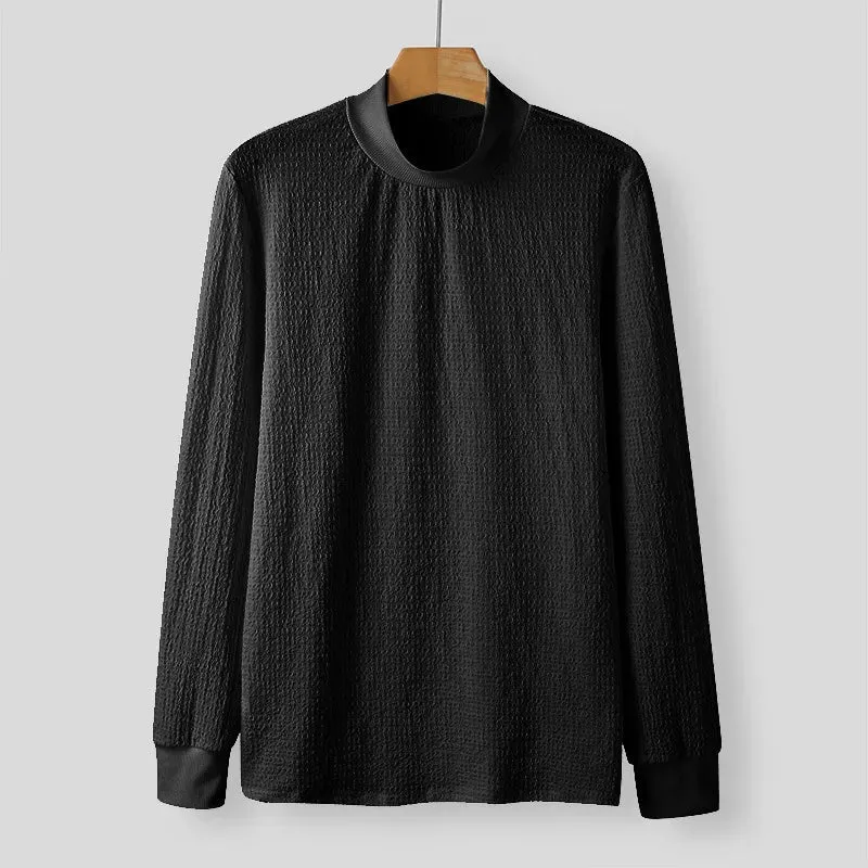 Korean Style Men's T-shirts Knitting Water Wave Turtleneck Casual Long Sleeve Male Tops Solid Color Tees Autumn 9C6640