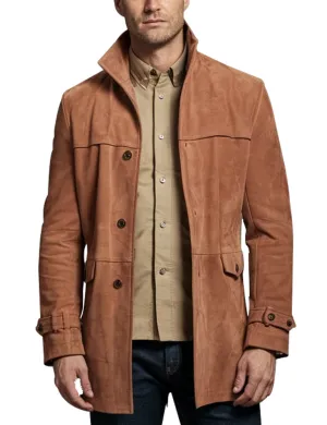 Men's Suede Leather Trench Coat In Tan Brown