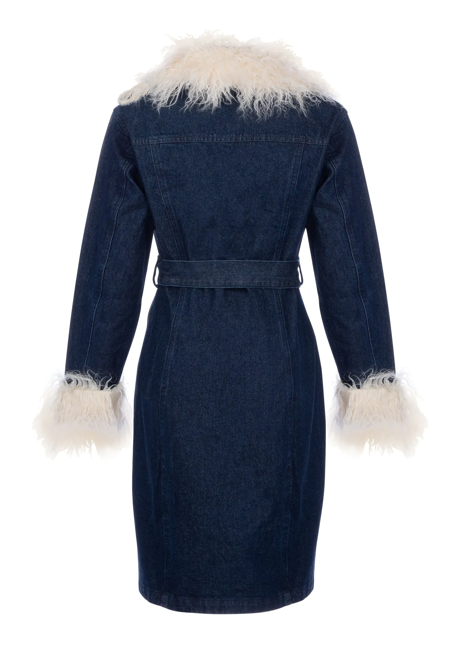 Penny Lane Denim Coat with Faux Fur