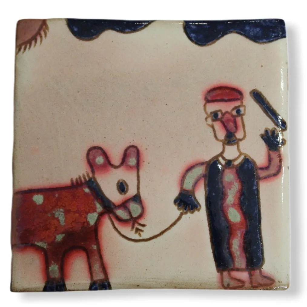 Pottery Coaster - Man & Donkey