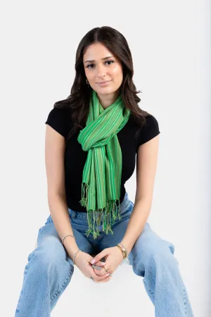 Small Striped Handwoven Scarf - Green