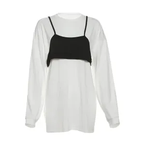 Two-piece Long Sleeve Top Oversized T Shirts for Woman Cozy Asian Style Clothes Fall 2024 P71-CE36