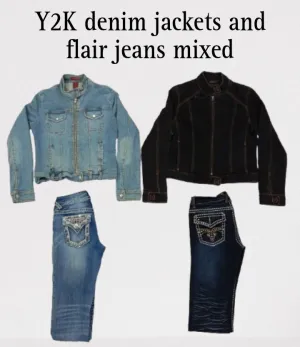 Y2k denim jackets and flare jeans mixed